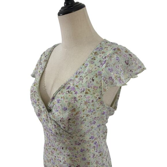 Vtg 90s City Triangles Floral Dress Green Purple Chiffon Cottagecore Fairy Sz S - Picture 4 of 13